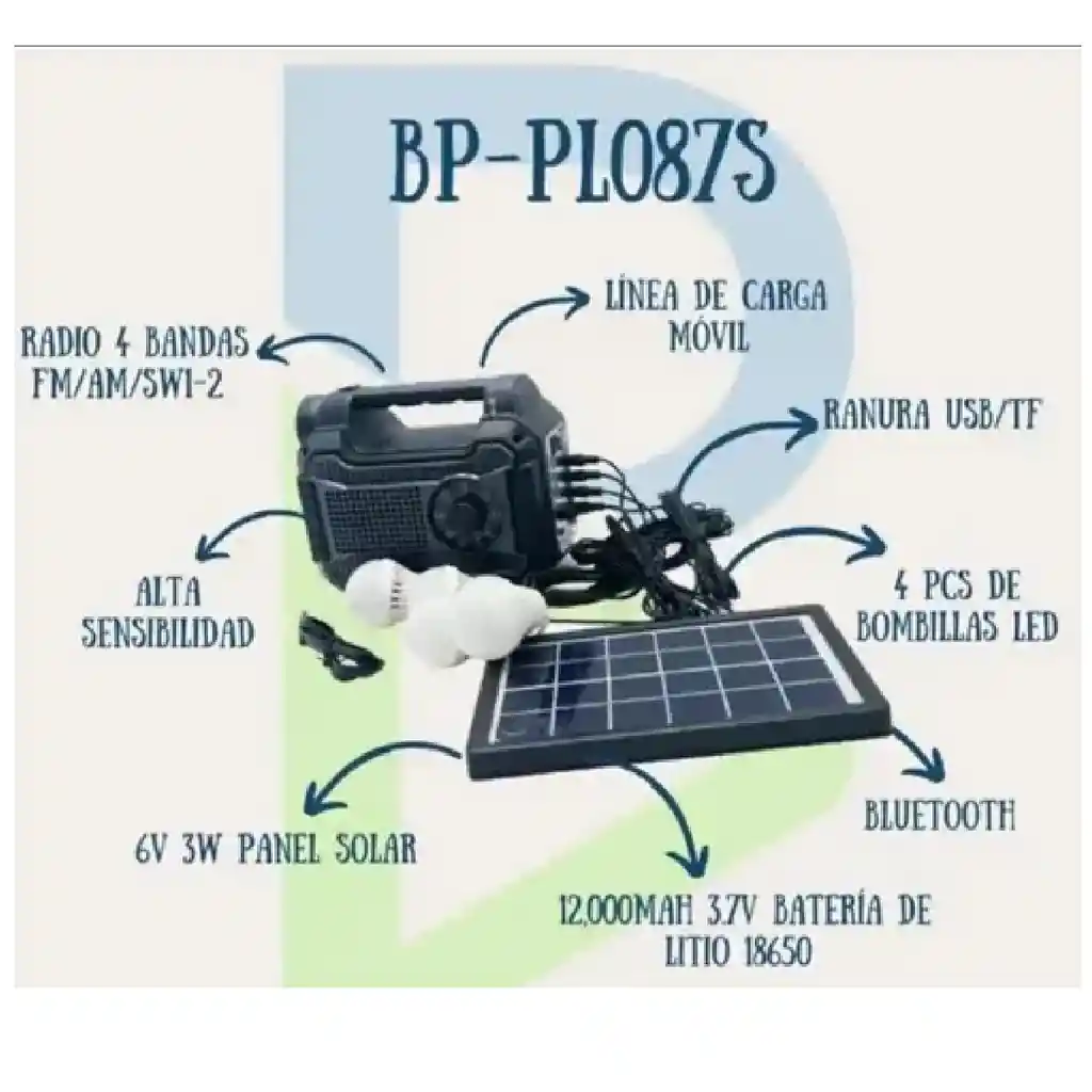 Kit Radio Mini Planta Solar Pl087s Portátil Con Bombillos