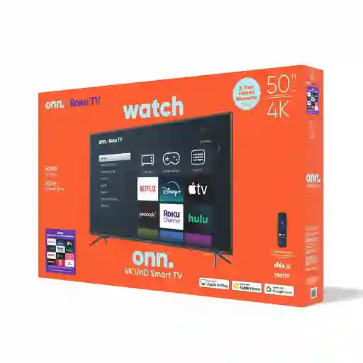 Onn 50” Clase 4k Uhd (2160p) Led Roku Smart Televisión Hdr (100012585)