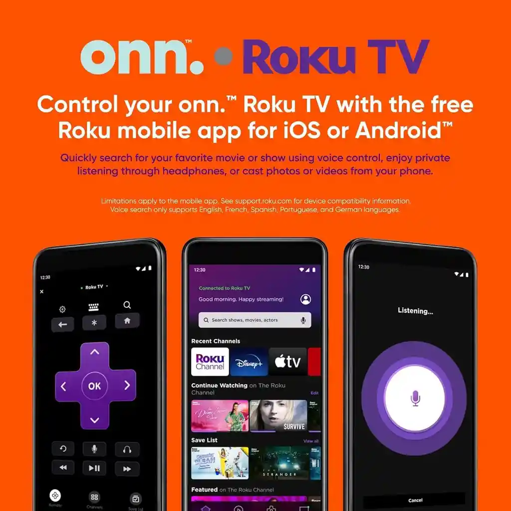 Onn 50” Clase 4k Uhd (2160p) Led Roku Smart Televisión Hdr (100012585)
