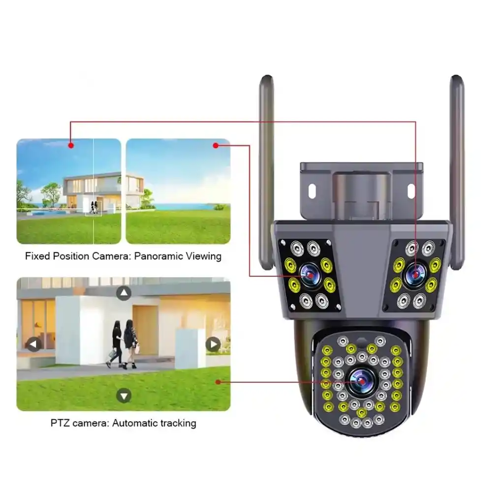Camara Ip Ptz 355º Wifi Triple Lente Exterior 6 Mp 10x Night Vision