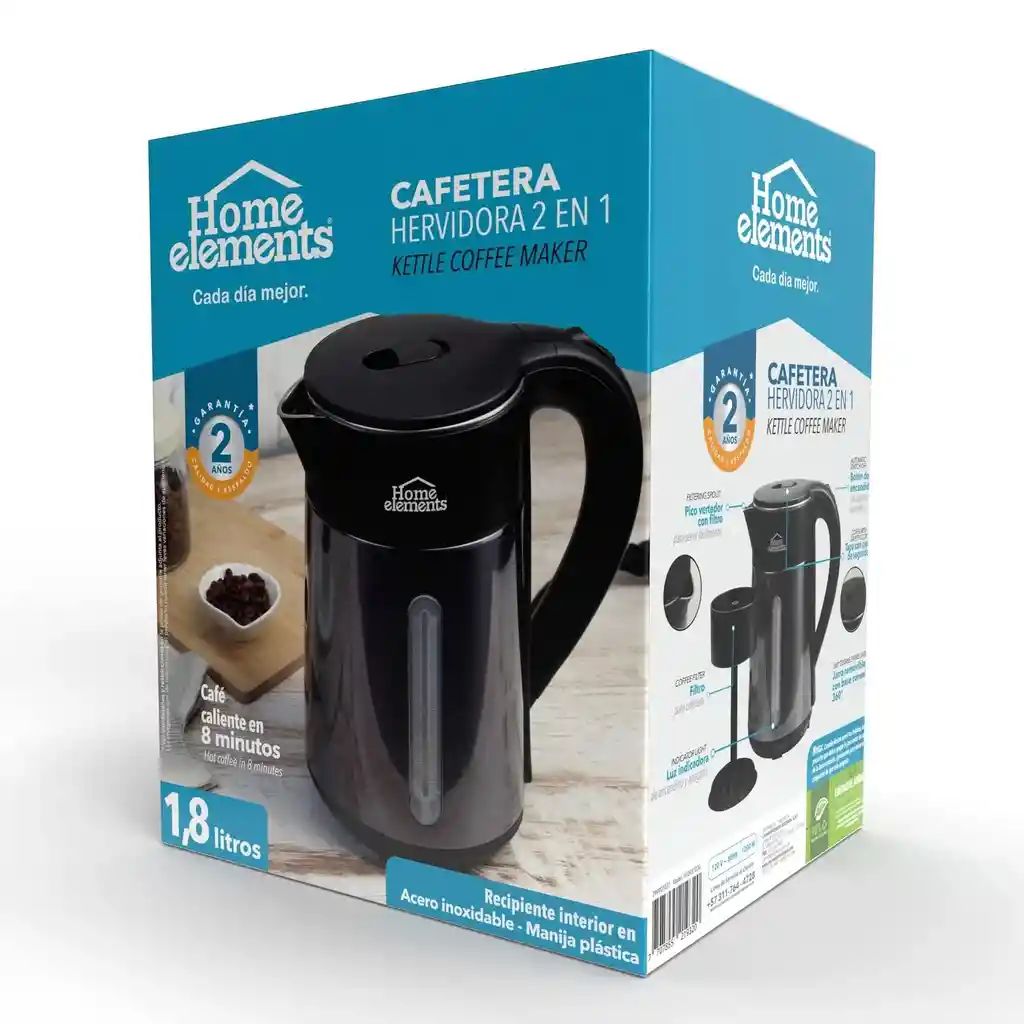 Jarra Hervidora Eléctrica Home Elements Heek8103g 1.8l Negra