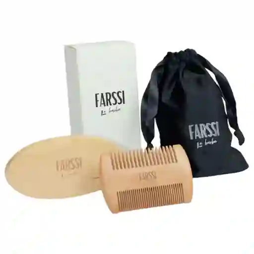 Set X3 Barba Cepillo Cerdas Jabalí + Peinilla Peine Madera + Bolsa