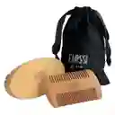 Set X3 Barba Cepillo Cerdas Jabalí + Peinilla Peine Madera + Bolsa