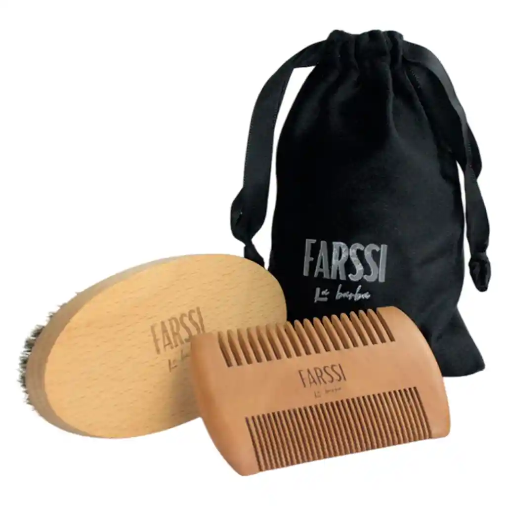 Set X3 Barba Cepillo Cerdas Jabalí + Peinilla Peine Madera + Bolsa