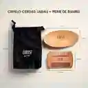 Set X3 Barba Cepillo Cerdas Jabalí + Peinilla Peine Madera + Bolsa