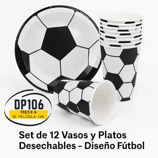 Set De Vasos Y Platos Desechables – Diseño Fútbol X12 Und
