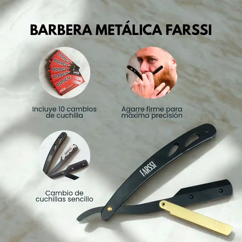 Barbera Navaja De Afeitar Metálica Negra Mate + 10 Cuchillas