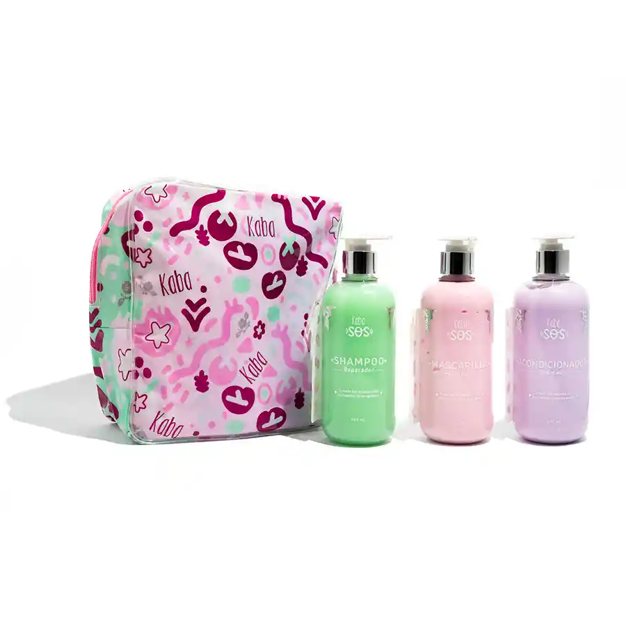 Kit Kaba Sos (1 Shampoo, 1 Acondicionador, 1 Tratamiento, Cosmetiquera Grande)