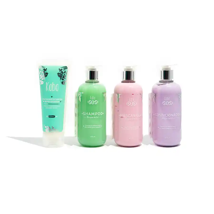 Kit Reparación Extrema Kaba Sos (1 Shampoo, 1 Acondicionador, 1 Tratamiento, 1 Repolarizador, 1 Cosmetiqueta Grande)