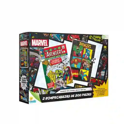 Rompecabezas X 2 Unidades 500 Piezas Avengers Ronda Marvel