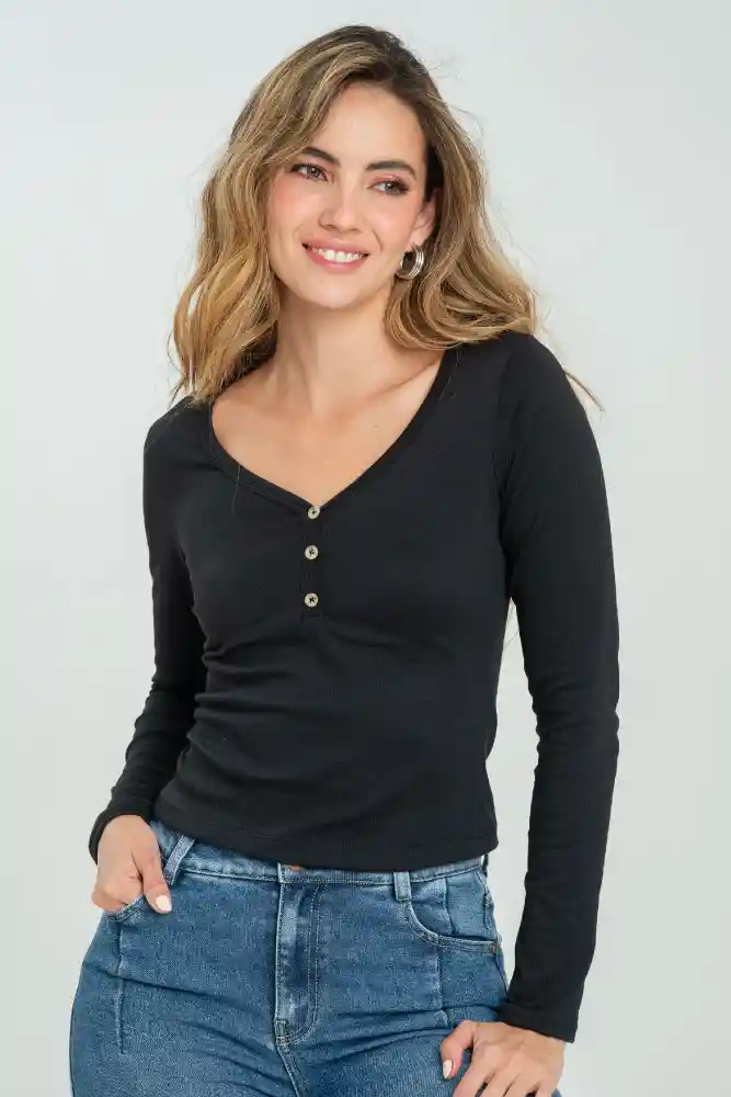 Top Malawi Manga Larga Color Negro Talla Xl