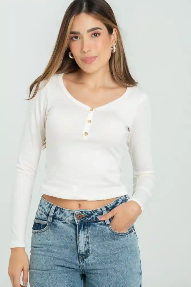 Top Malawi Manga Larga Color Blanco Crudo Talla L