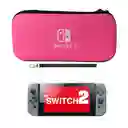 Estuche Rígido Rosa + Vidrio Compatible Con Switch 2