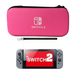 Estuche Rígido Rosa + Vidrio Compatible Con Switch 2