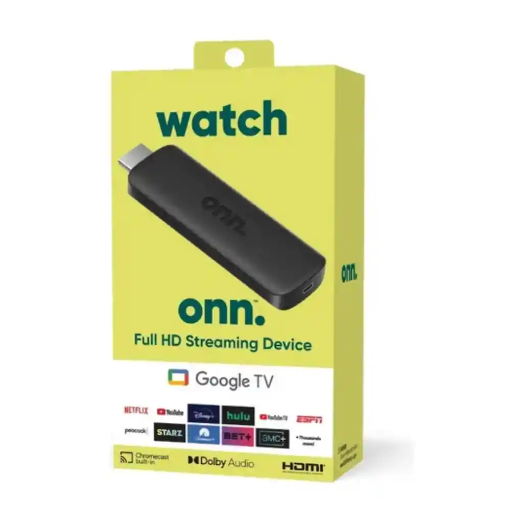 Onn 2k Fhd Streaming Stick Con Google Tv Color Negro Tipo De Control Remoto De Voz