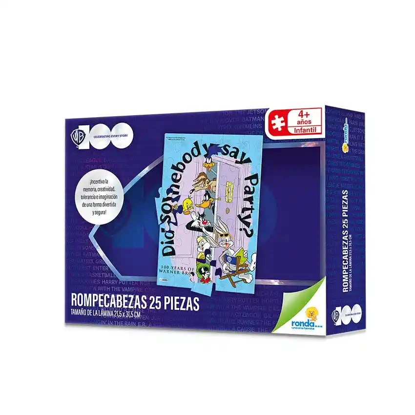Juego De Mesa Para Niños Warner 100 Rompecabezas X25 Piezas 31,5cm X 21,5cm