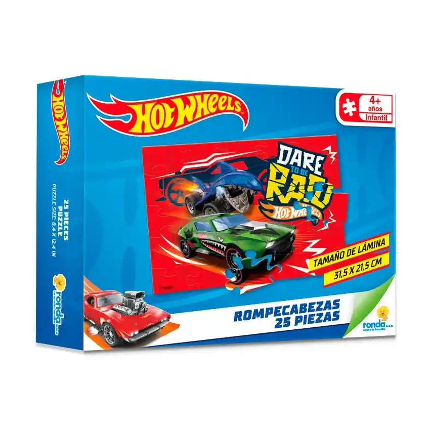 Juego De Mesa Para Niños Hot Wheels Rompecabezas X25 Piezas 31,5cm X 21,5cm