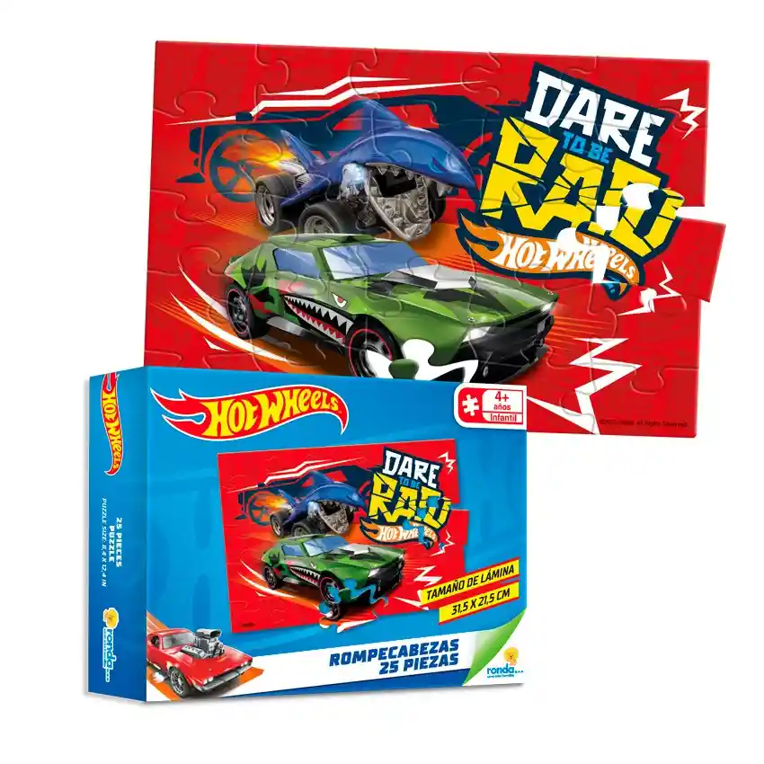 Juego De Mesa Para Niños Hot Wheels Rompecabezas X25 Piezas 31,5cm X 21,5cm