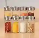 Set Especiero Condimentero En Vidrio X12 Frascos Base Acero Color Plateado