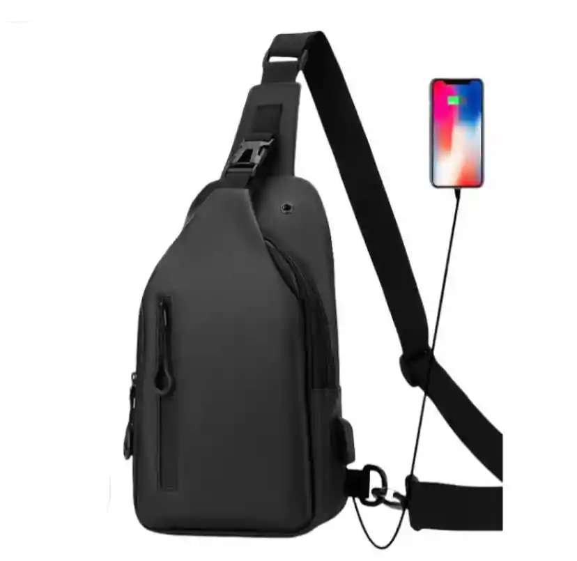 Bolso De Pecho Impermeable Liso Con Carga Usb