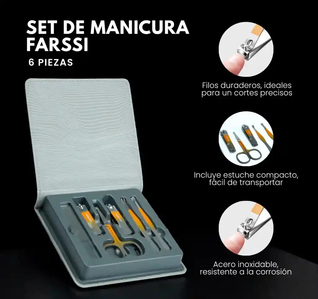 Kit X6 Manicure Cortauñas Acero Inoxidable Profesional