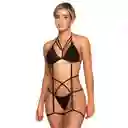 Conjunto Negro En Encaje Con Arnes