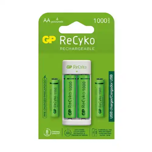 ⭐cargador Usb Gp Recyko, E211 Con 4 Pilas Aa De 1000mah⭐