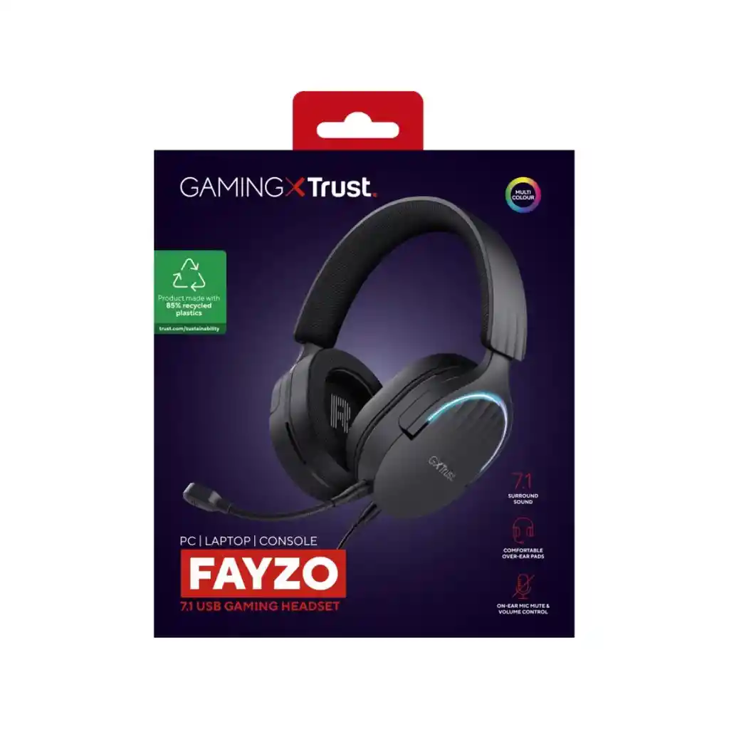 Audífono Diadema Trust Gxt 490 Fayzo Gamer Sonido 7.1 Usb Negro