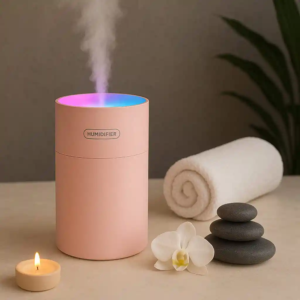 Humidificador, Difusor, Ambientador Con Luz Led Usb Portátil Rosado