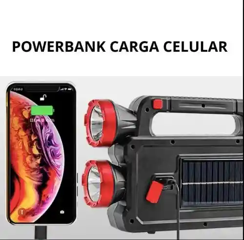 Linterna Recargable De Panel Solar Multifuncional Usb Negro