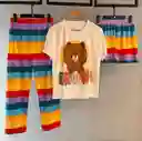 Pijama Tres Piezas Oso Brown Talla Única (camiseta + Pantalón + Short)