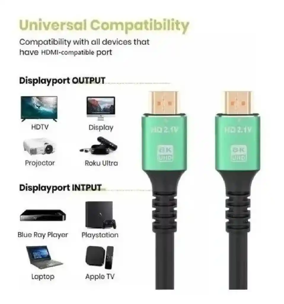 Cable Hdmi 8k/3metros Hdtv/2.1v Alta Velocidad/4.320p/48gbps