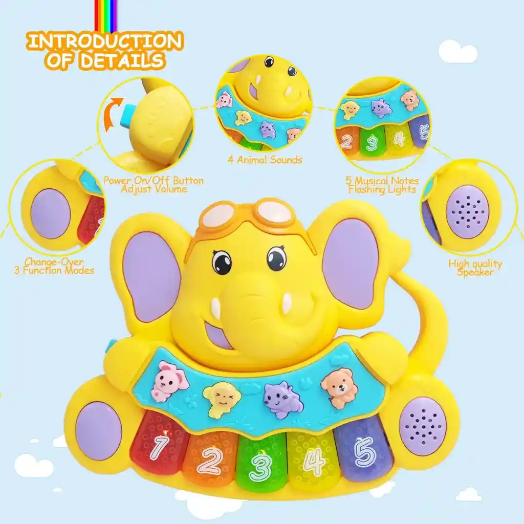 Juguete Didáctico Elefante Musical Infantil Piano Para Bebes Con Luz Y Sonido