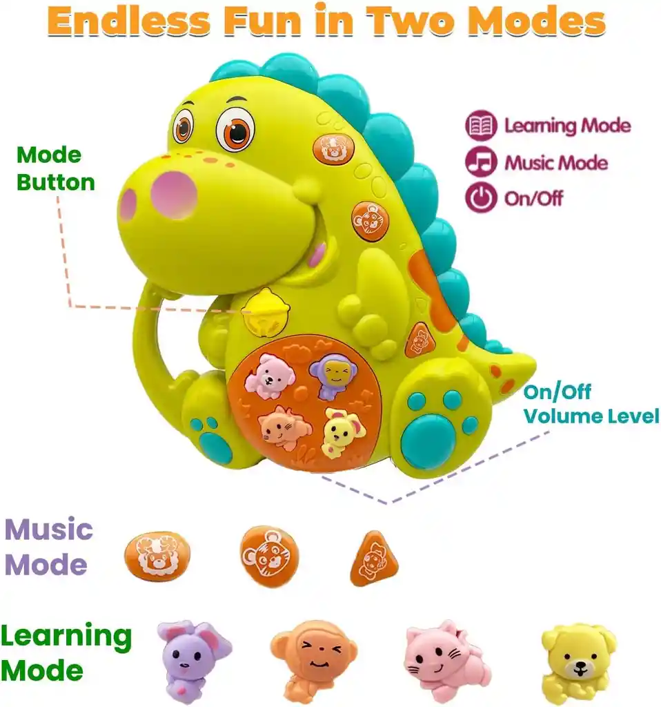 Juguete Didáctico Dinosaurio Musical Infantil Para Bebes Con Luz Y Sonido