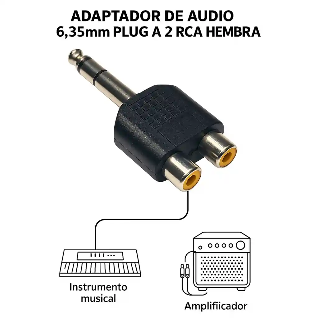Adaptador De Audio 6.35mm Plug A 2 Rca Hembra Estéreo