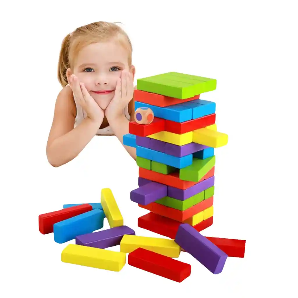 Juego De Mesa Jenga Madera 54 Piezas Con Dado Para Niños