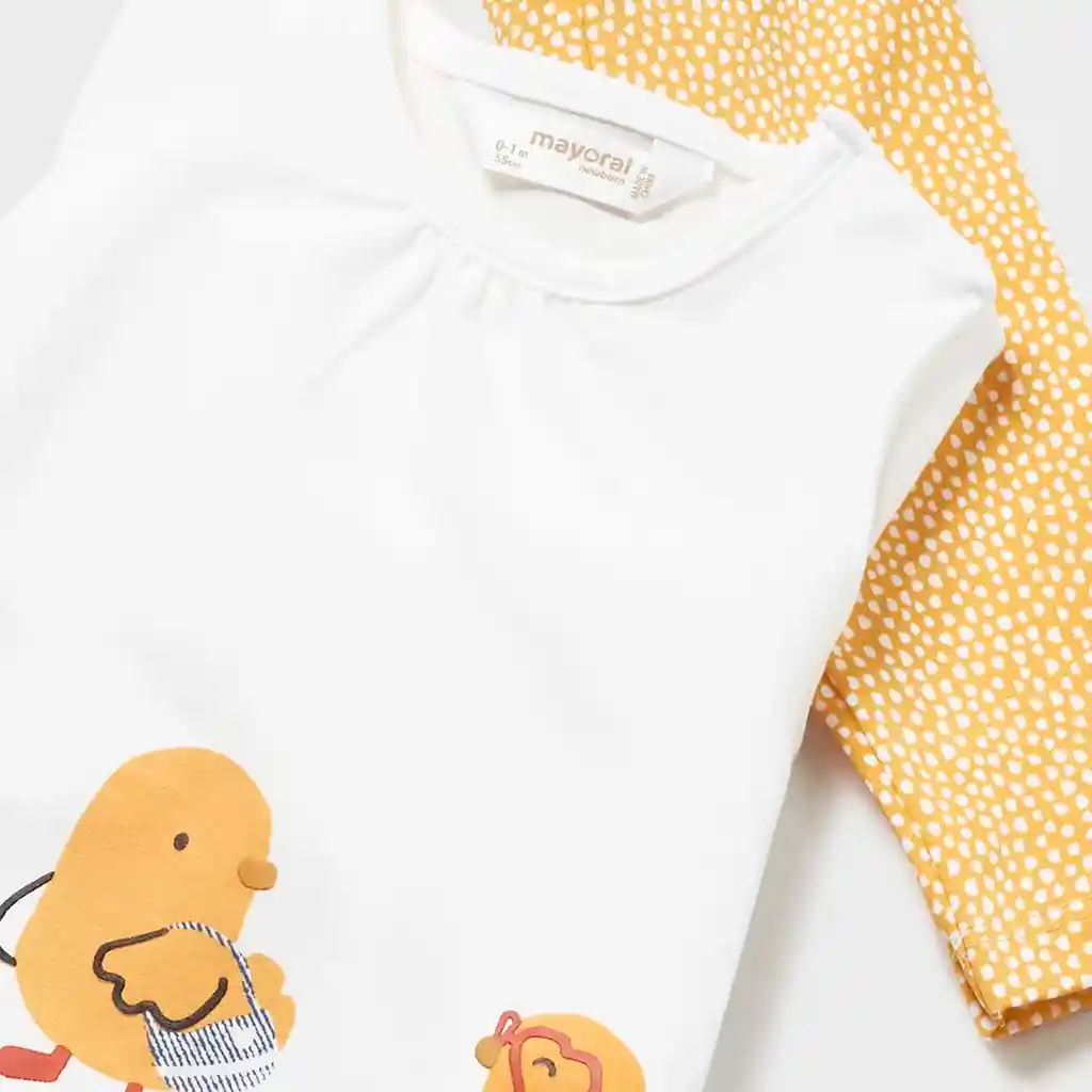 Conjunto De 6 A 9 Meses De 2pz Blusa Blanca Patitos Amarillo, Set De Blusa Y Pantalón Para Recién Nacido - Mayoral
