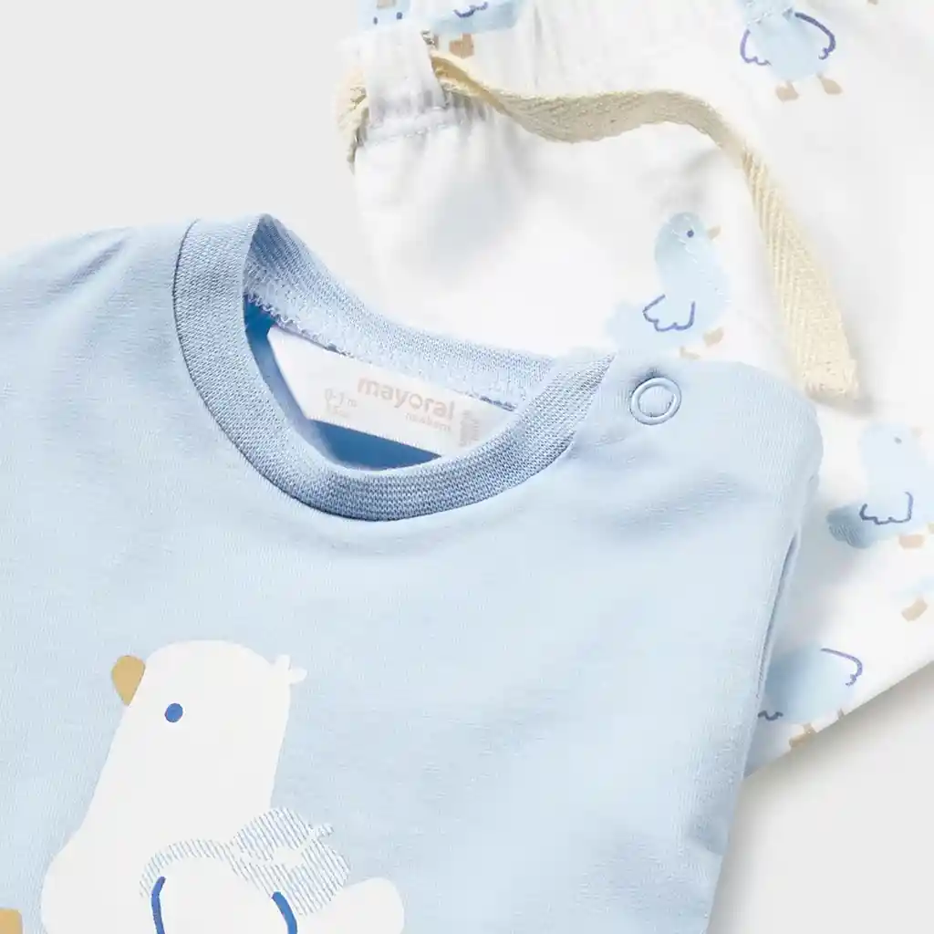 Conjunto De 12 Meses De 2pz De Patito Celeste Short Blanco, De Camiseta Y Short Para Recién Nacido - Mayoral