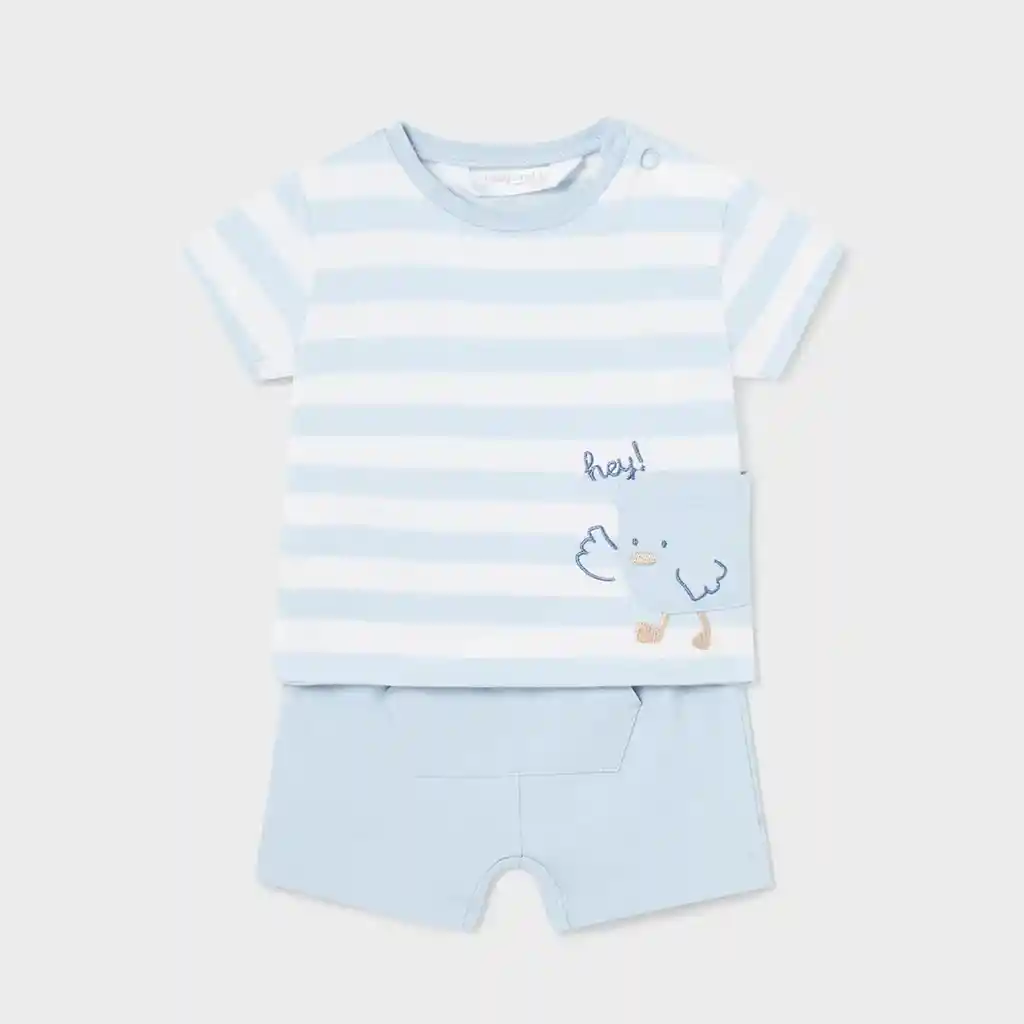 Conjunto De 12 Meses De 2pz De Patito Rayas, De Camiseta Y Short Para Recién Nacido - Mayoral