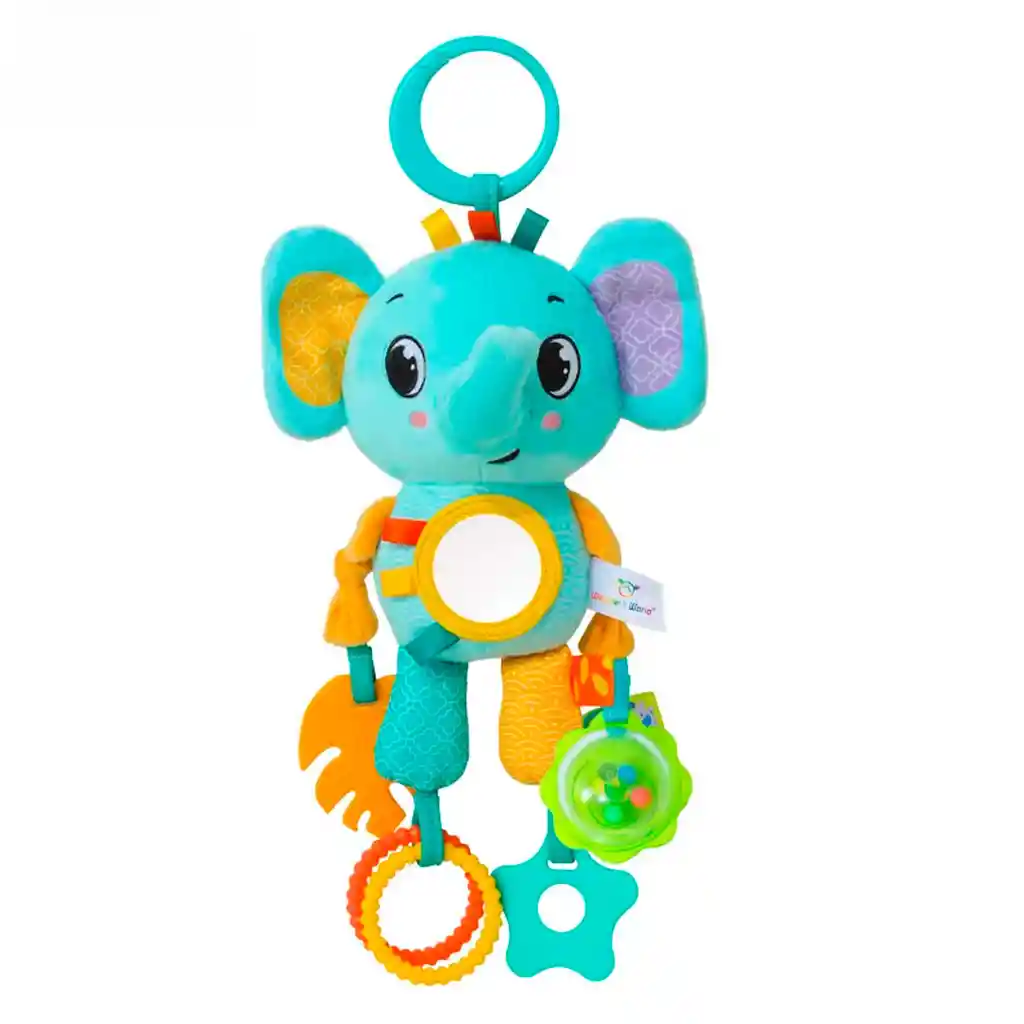 Sonajero Móvil De Peluche Elefante Celeste Con Rascaencias Y Espejo, Hecho En Material Hippoargenico, Con Rascaencias De Silicona Suave, Aro Para Colgar Del Coche, Cuna O Gimnasio