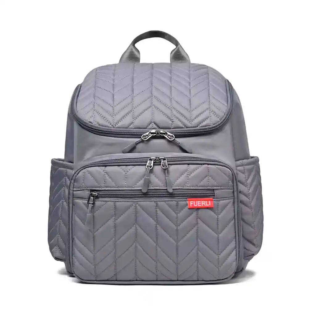 Pañalera Morral Gris Multifuncional Con Solapa Bordada, Con Cambiador Portátil, De Gran Capacidad, Correas Ajustables, Bolsillos Térmicos, Correitas Para Colgar Del Coche, Hecha En Material Resistente