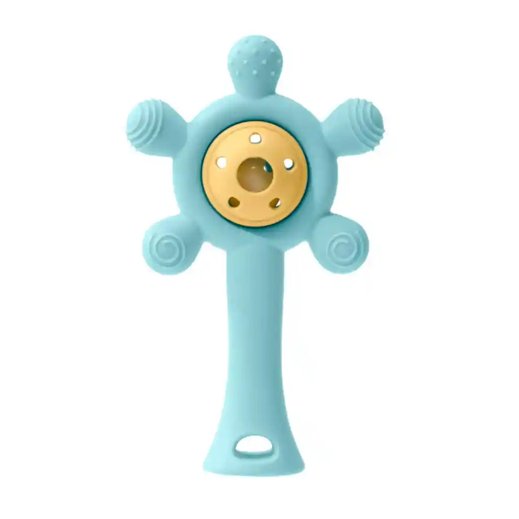 Rascaencias Azul Silicona Con Cascabel Para Bebé, Mordedor En Forma De Flor, Cascabel Interno, Sellado Para Mayor Seguridad, De Tamaño Compacto