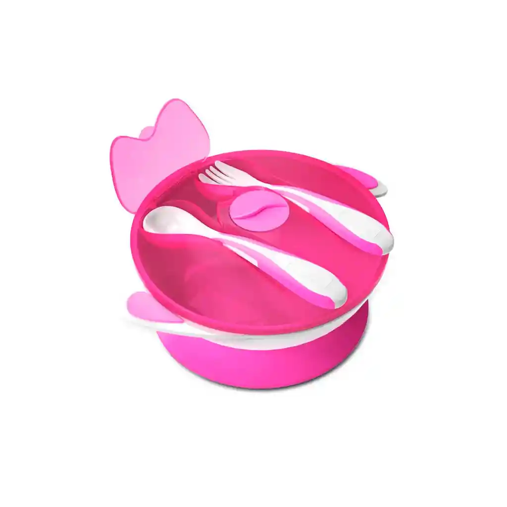 Set De Vajilla Fucsia Que Incluye Cubiertos Y Tapa, Con Base De Succión, Desmontable Para Facilitar Su Limpieza, Tapa Para Guardar Los Cubiertos - Mumlove