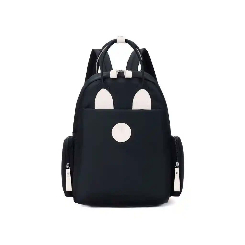 Pañalera Morral Multifuncional Negra Con Diseño Conejito, De Buena Capacidad, Hecha En Material Resistente Al Agua, Con Bolsillos Térmicos - Color Life
