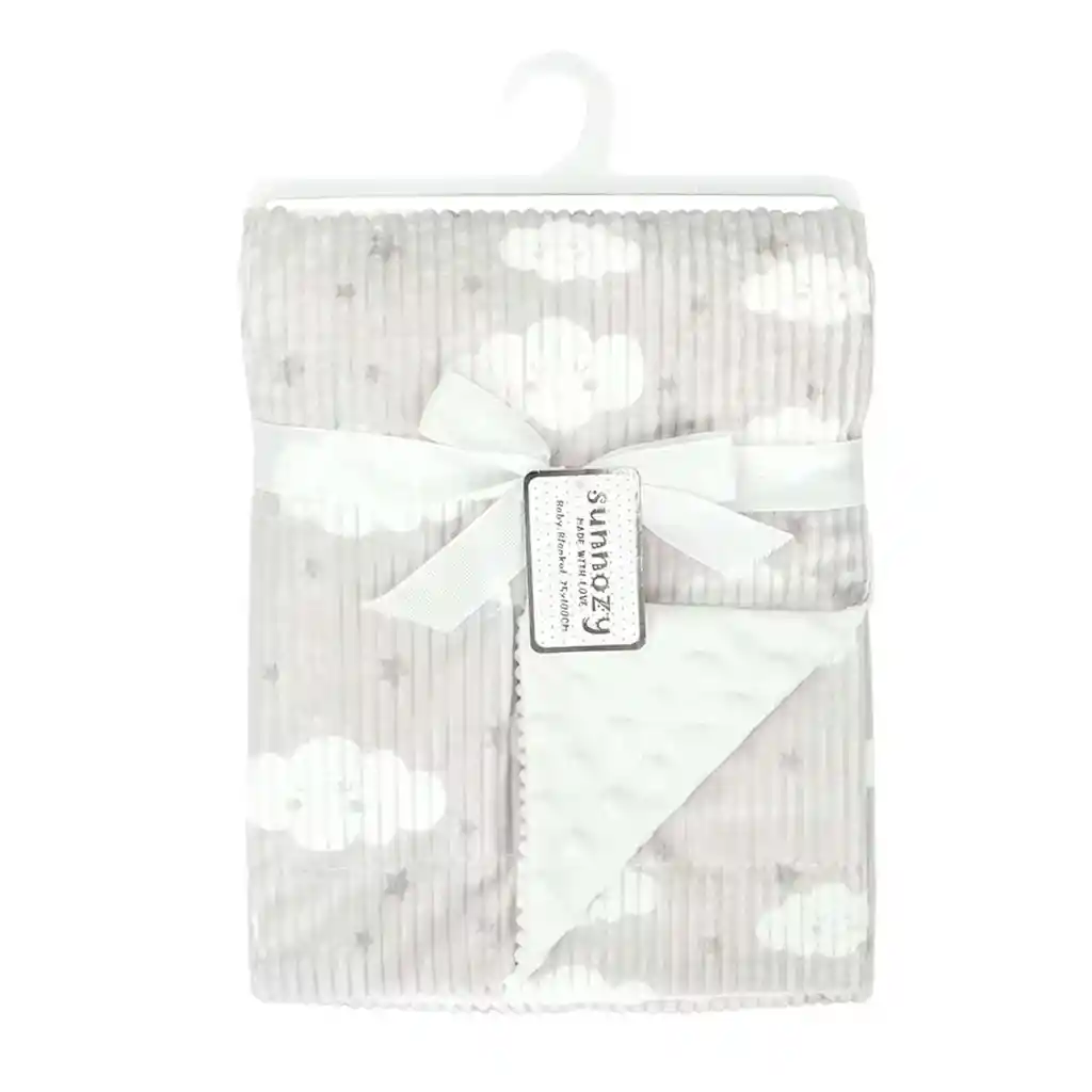 Cobija Ovejera Gris Estampado Nubecitas Para Bebé, Hecha En Algodón Transpirable E Hipoalergénico, Afelpado, Material Suave Y Cálido