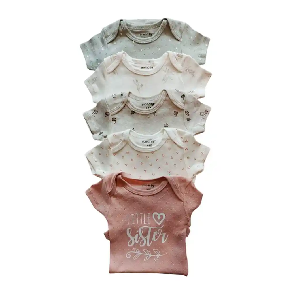 Set X5 Mamelucos 6-9 Meses Manga Corta Con Estampado Little Sister, Set De Ropa Para Bebé Recién Nacido, Diseños Con Colores Y Diseños Divertidos, Hechos En Algodón Hipoalergénico