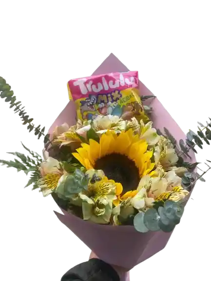 Bouquet De Un Girasol + Astromelia+ Trululu