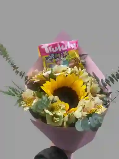 Bouquet De Un Girasol + Astromelia+ Trululu