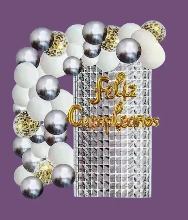 Kit De Globos Fiesta Feliz Cumpleaños X72 Piezas Blanco, Plateado, Dorado