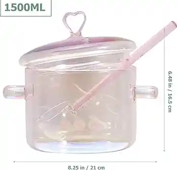 Olla De Vidrio Rosa Corazon + Cucharon